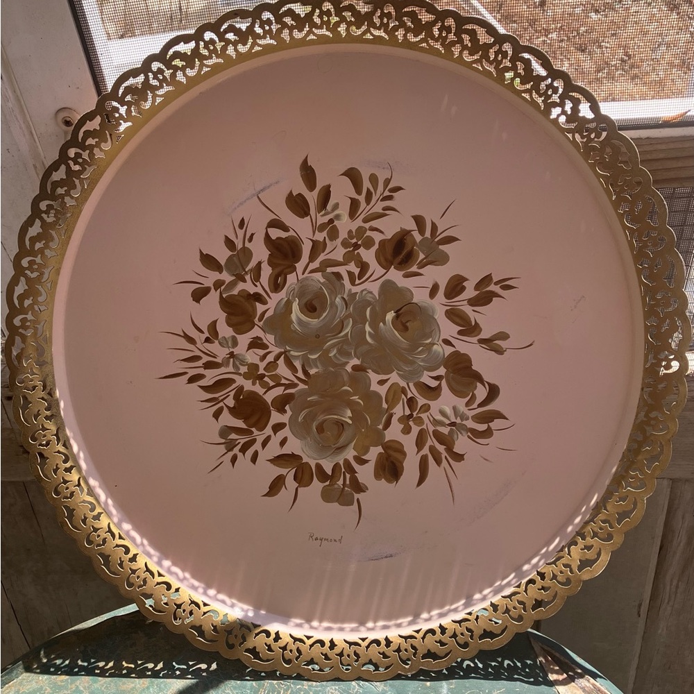 Vintage Nashco Cottage Core Tole Painted Tray